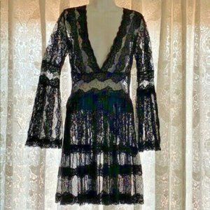 Goth Kiki Riki Black LACE Sheer FESTIVAL Plunging Dress